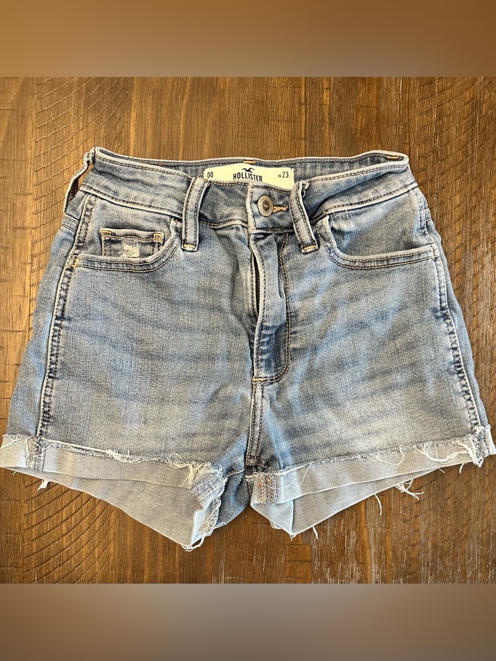 Hollister Light Wash Frayed Hem Denim Shorts
